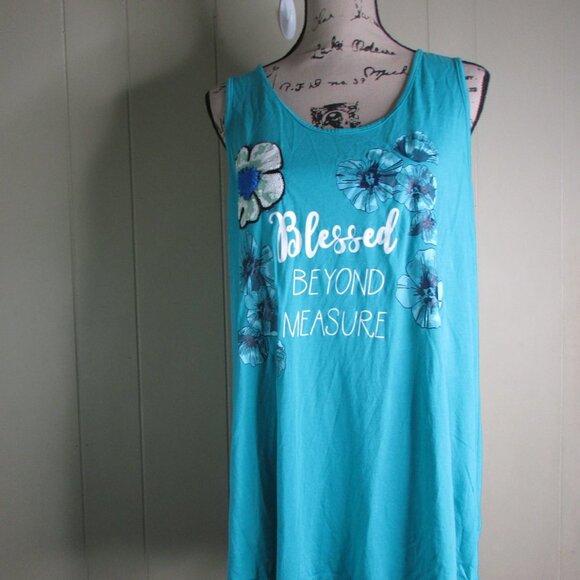 Est 1946 Sleeveless Blouse L Blessed Beyond Measure Floral Green Teal - Picture 2 of 14